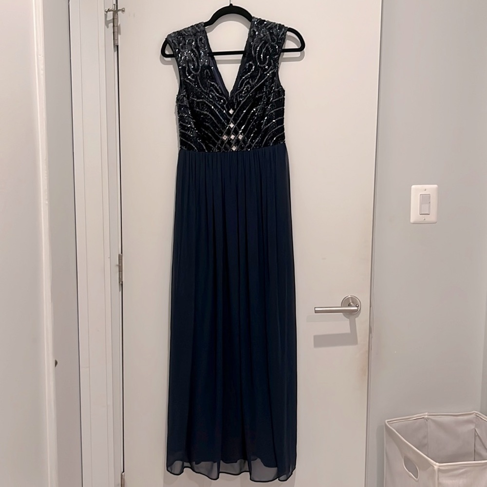 Formal embroidered navy blue gown